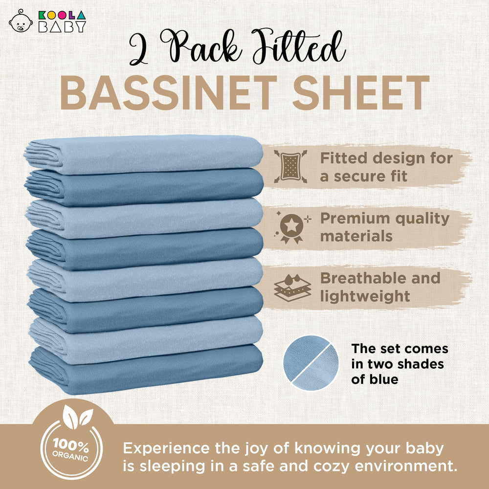 KoolerThings universal-fit bassinet sheets with elastic corners for various bassinet shapes