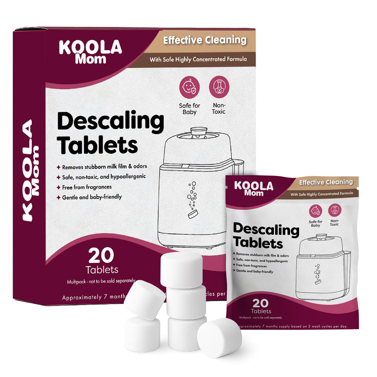 KoolerThings descaling tablet in Bottle Washer Pro tray for efficient cleaning