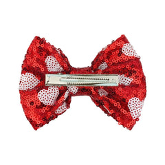 Koolgil 4-3 inch glitter sequin bow hair clip close-up shows vibrant color and secure grip.