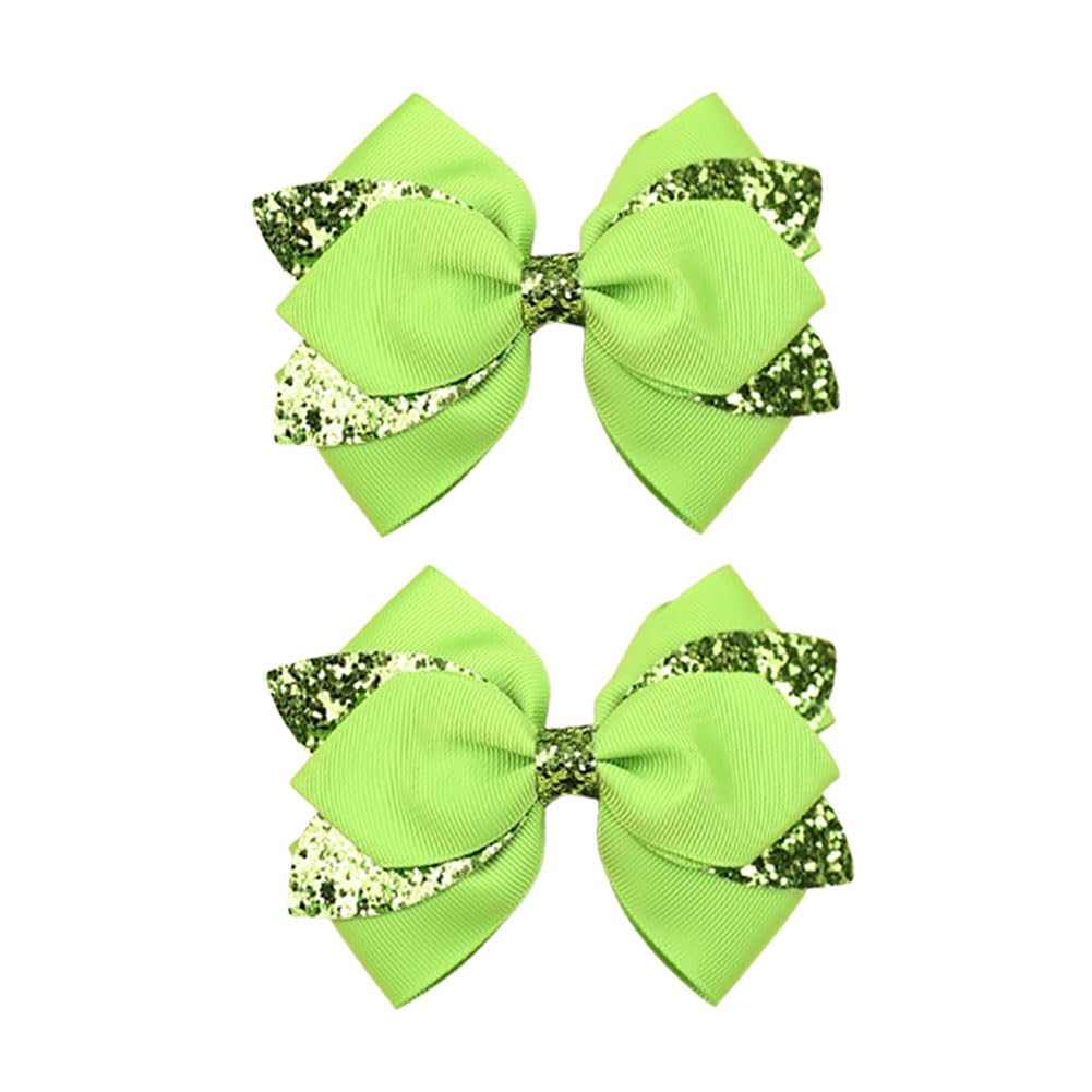 Koolgil green glitter bow clip closeup for vibrant hairstyles