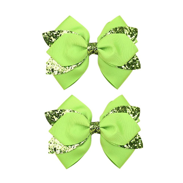 Koolgil green glitter bow clip closeup for vibrant hairstyles