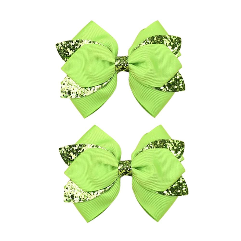 Koolgil green glitter bow clip closeup for vibrant hairstyles