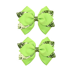 Koolgil green glitter bow clip closeup for vibrant hairstyles
