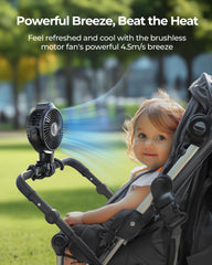 Koonie stroller fan features a silicone tripod for safe stroller mounting.