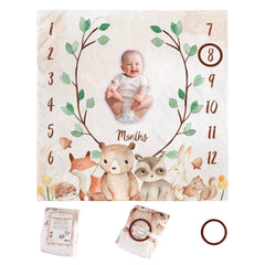 KooKooBaby milestone blanket with woodland animals for cozy baby photo sessions.
