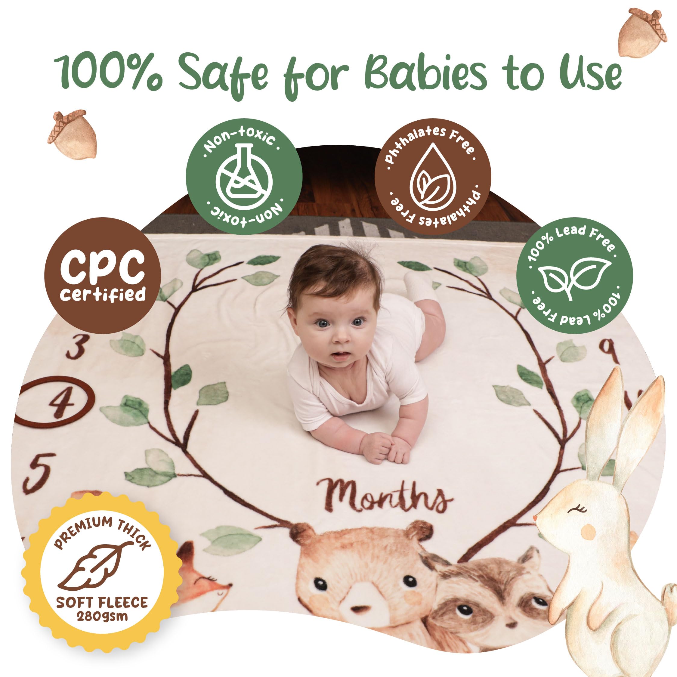 KooKooBaby 47-inch square blanket provides ample space for growing babies.
