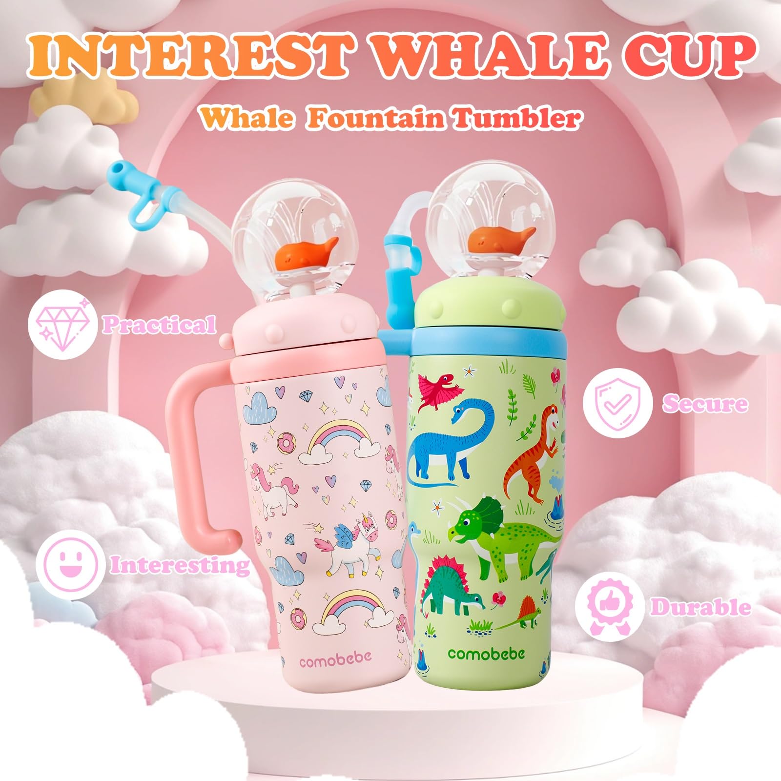 Whale sprayer activation shown during drinking for interactive use.