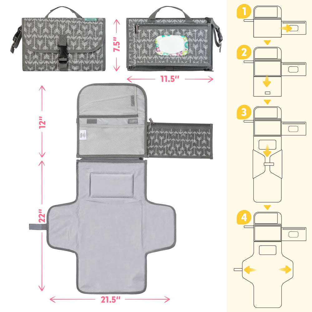 Kopi Baby built-in pillow supports comfortable diaper changes anywhere.