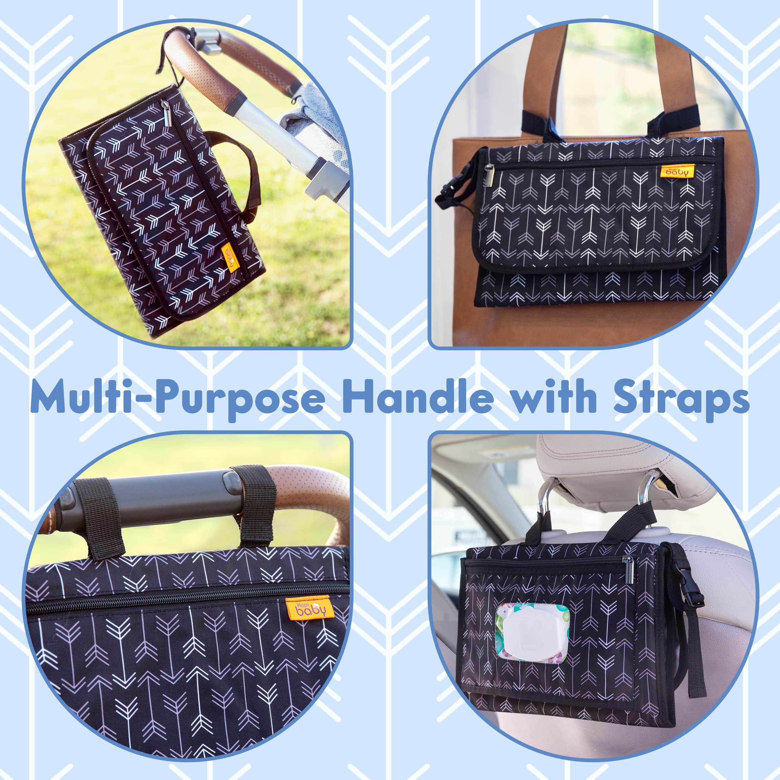 Kopi Baby changing pad with wipes pocket for quick access.
