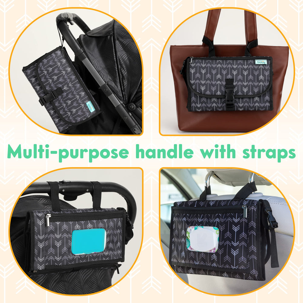 Kopi Baby diaper change mat showing front zip pocket for essentials within reach.