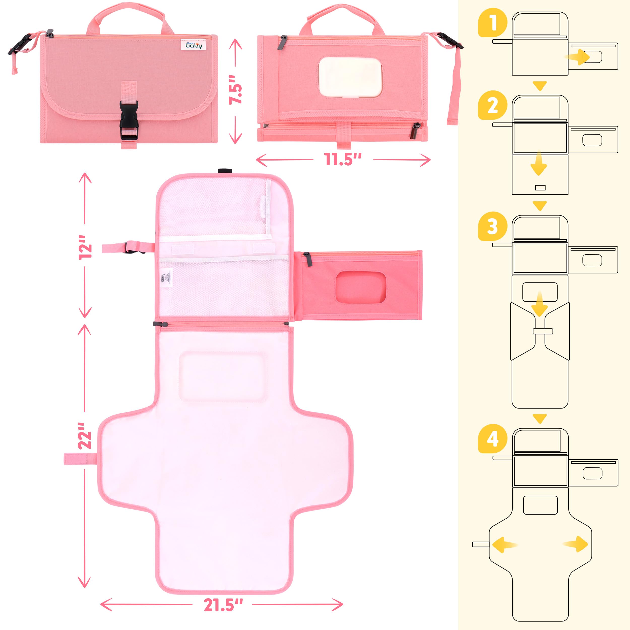 Kopi Baby foldable changing mat is lightweight and easy to clean between uses.