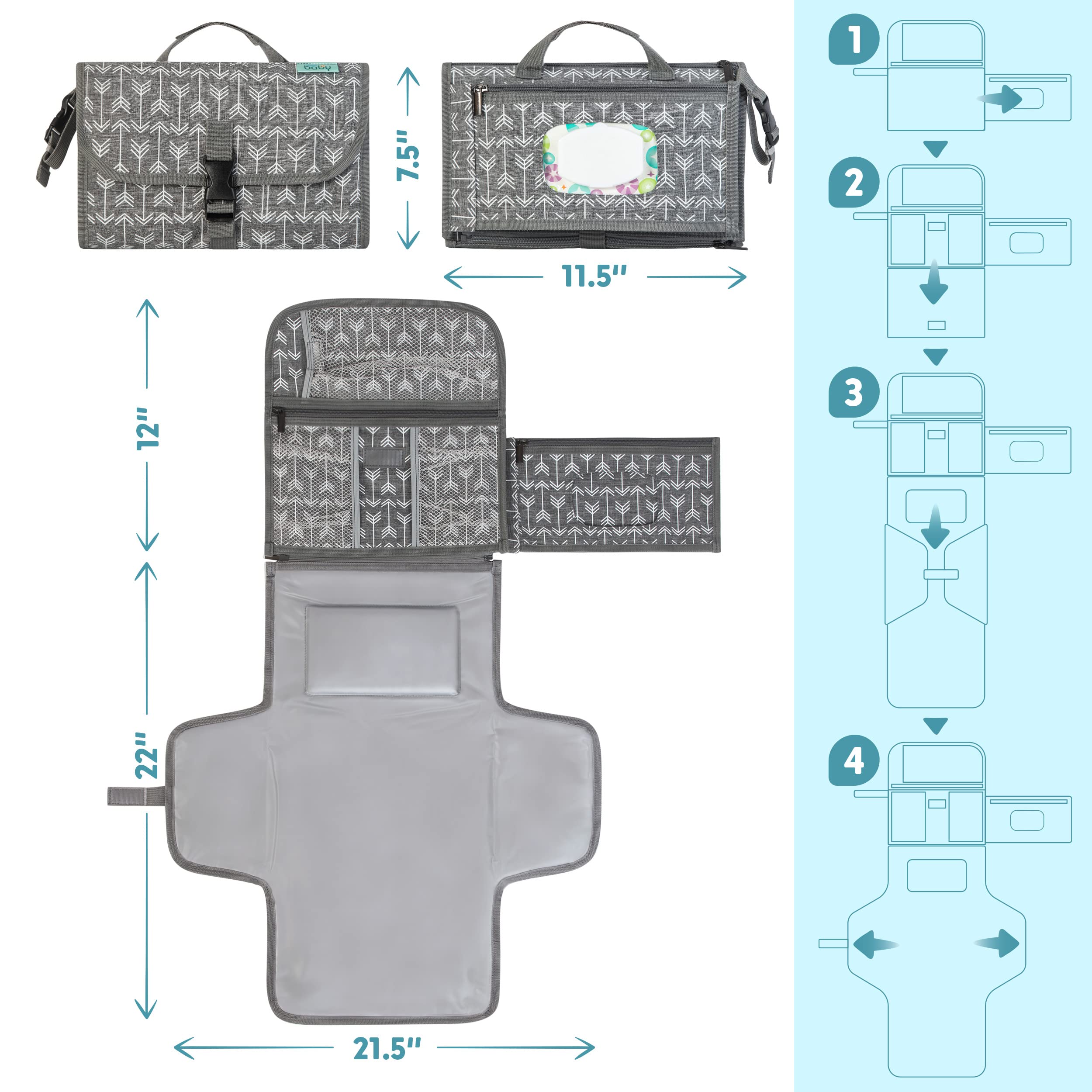 Kopi Baby changing pad front pocket in view for small essentials