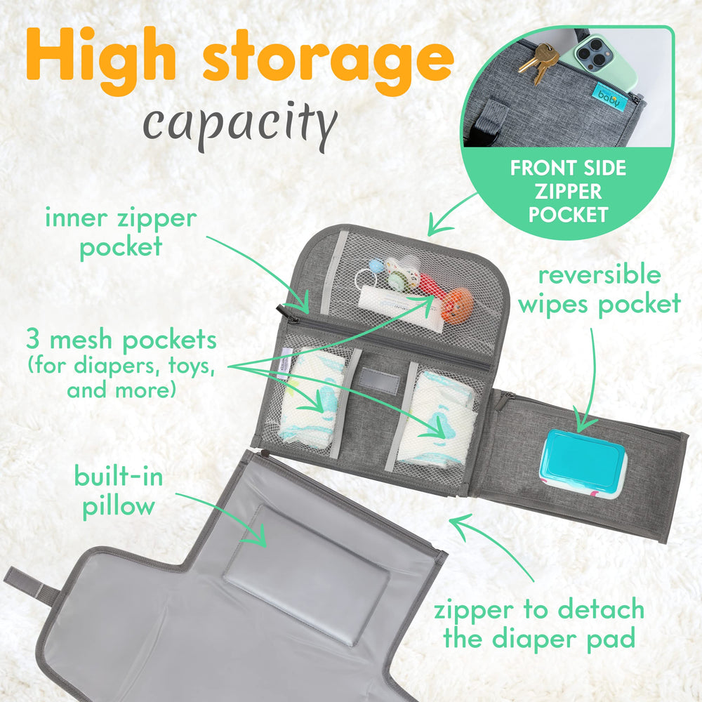 Kopi Baby portable changing pad grey, folded, compact for travel and storage.
