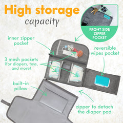 Kopi Baby portable changing pad grey, folded, compact for travel and storage.