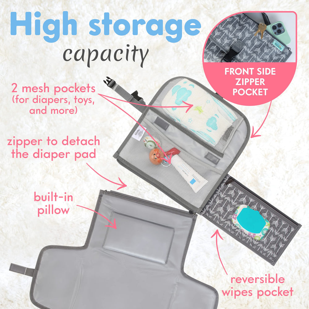 Kopi Baby changing pad open with wipes pocket for on-the-go access.
