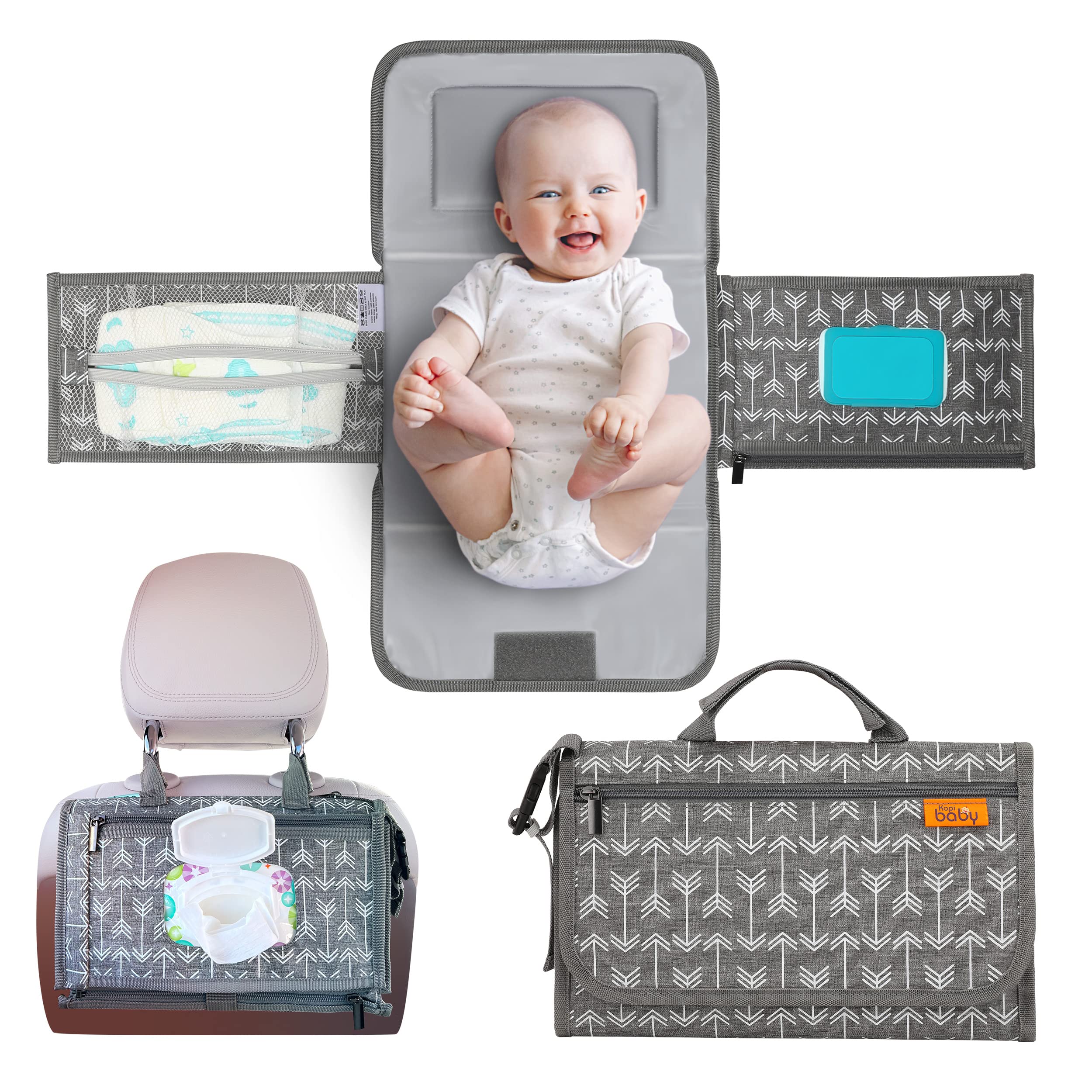 Kopi Baby portable diaper changing pad with built-in pillow offers soft on-the-go comfort