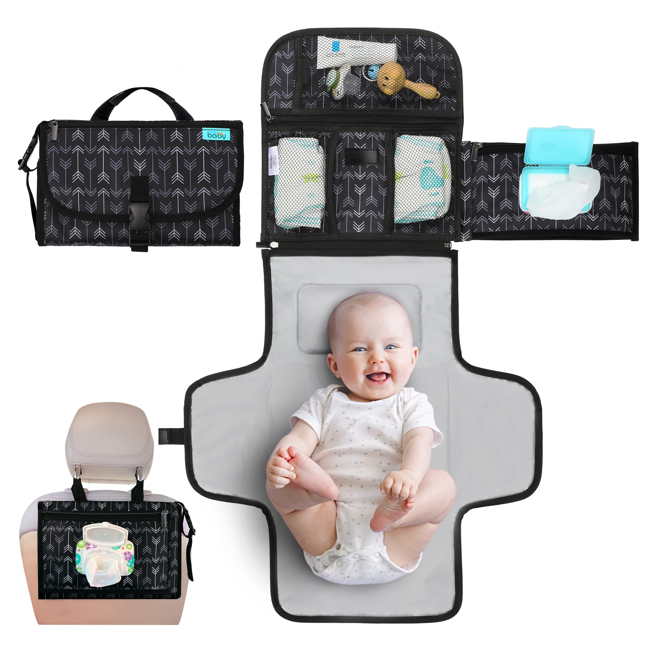 Kopi Baby portable diaper changing pad with built-in pillow for on-the-go diaper changes.