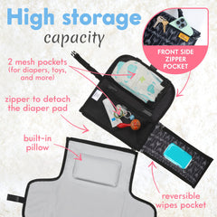 Kopi Baby changing pad open with wipe pocket for quick access on the go