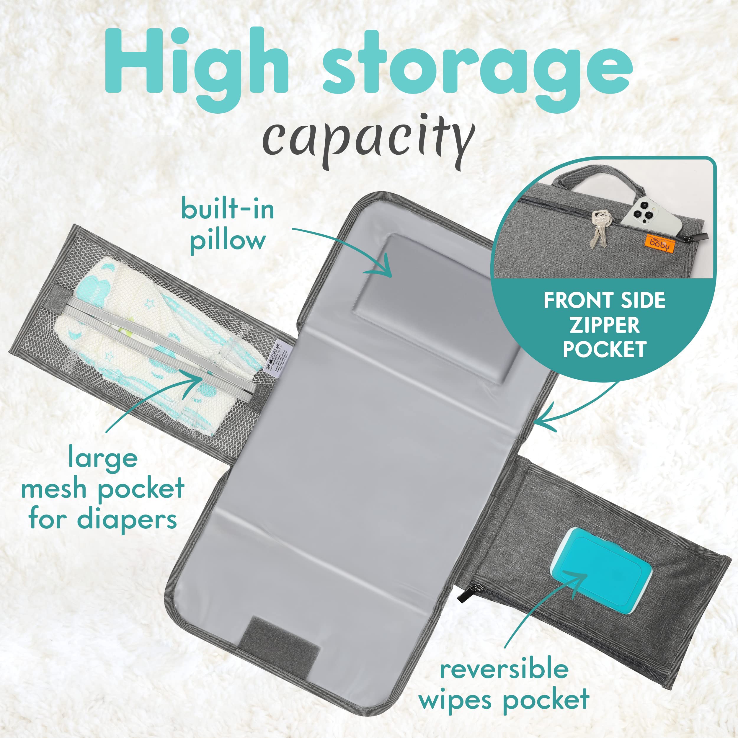Kopi Baby changing pad open with built-in pillow for comfortable changes