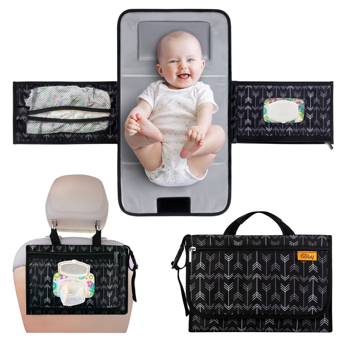 Kopi Baby portable diaper changing pad opened for on-the-go diaper changes.