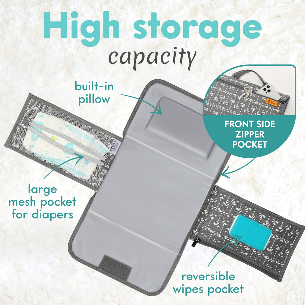 Kopi Baby changing pad attaches to a stroller with Velcro straps for convenient travel