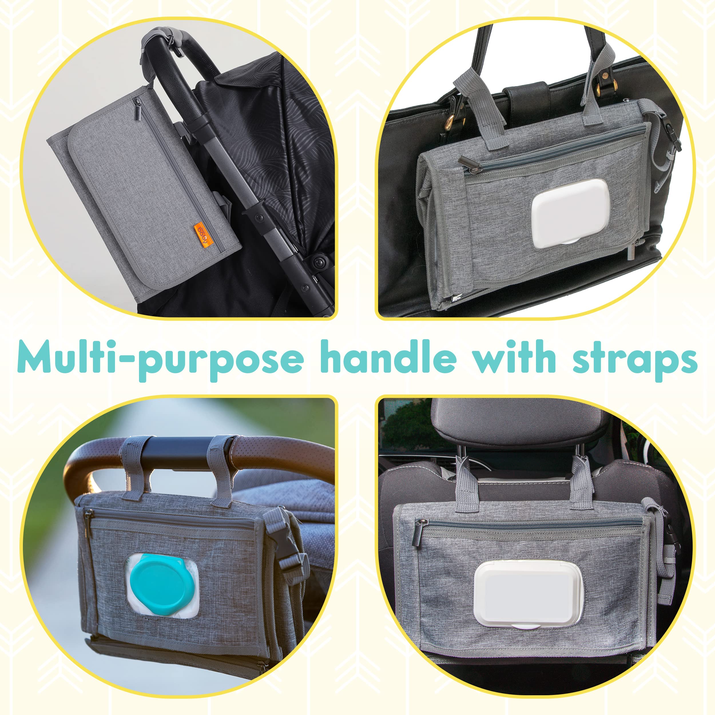 Kopi Baby travel bag with wipes pocket keeps essentials ready