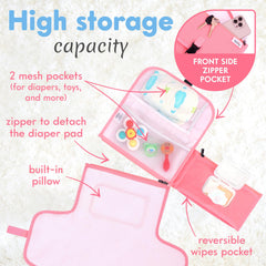 Kopi Baby travel changing bag highlights a front pocket for quick access to essentials.