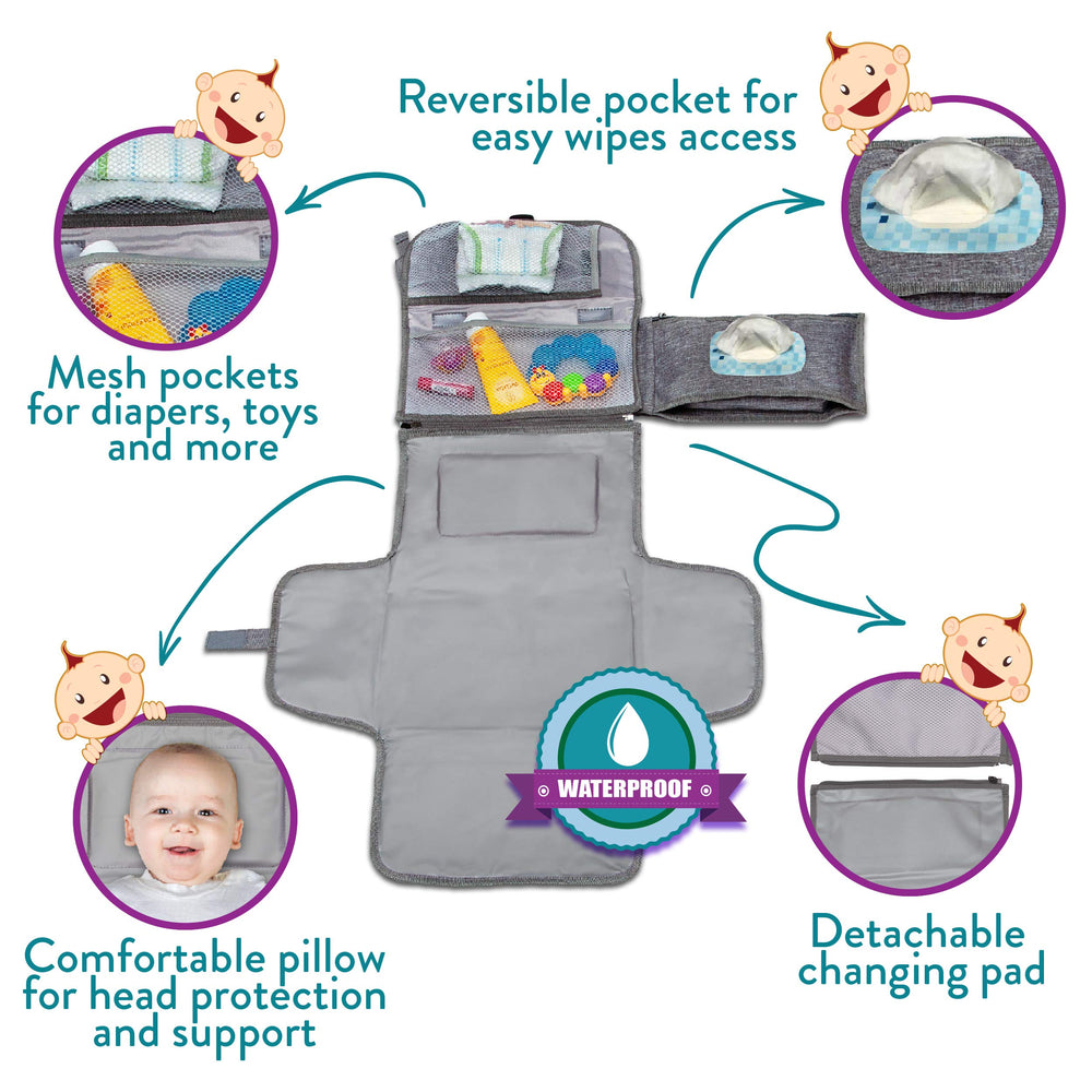 Kopi Baby wipes pocket open provides quick access to wipes during changes.
