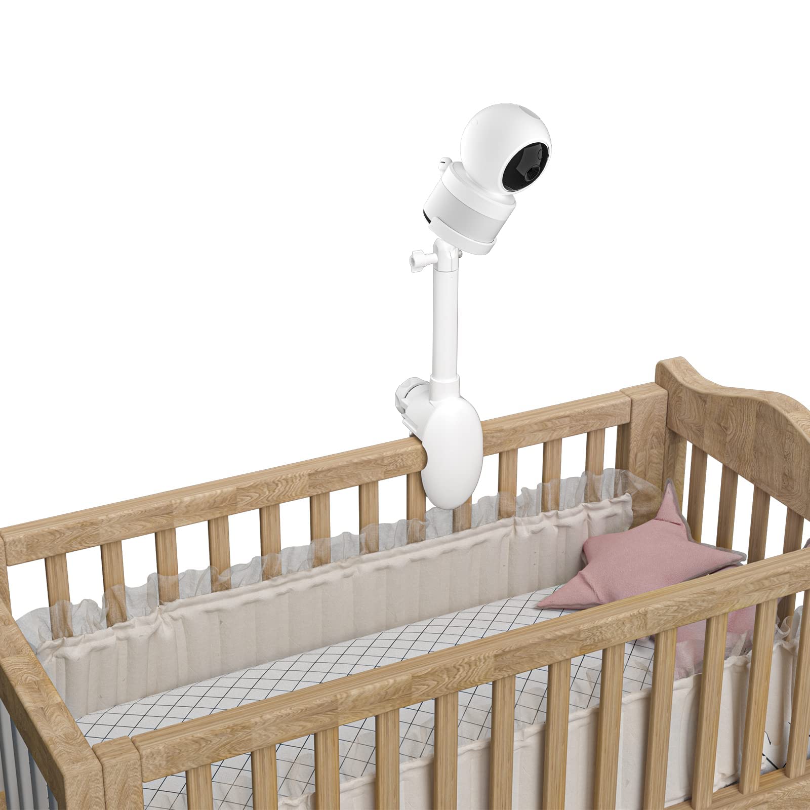 Koroao crib clip mount on VTech VM5463 for hands-free baby monitoring.