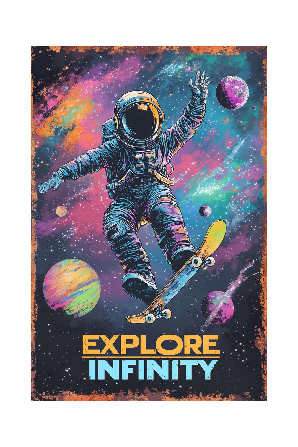 Korrazi astronauts signs outer-space metal poster adds a space-themed focal point for kids.