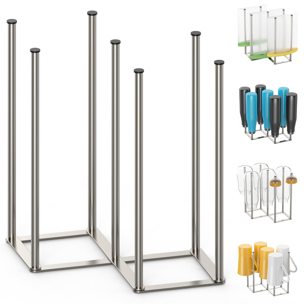 KORRTFID foldable bottle drying rack shown under a cabinet, saving kitchen space.