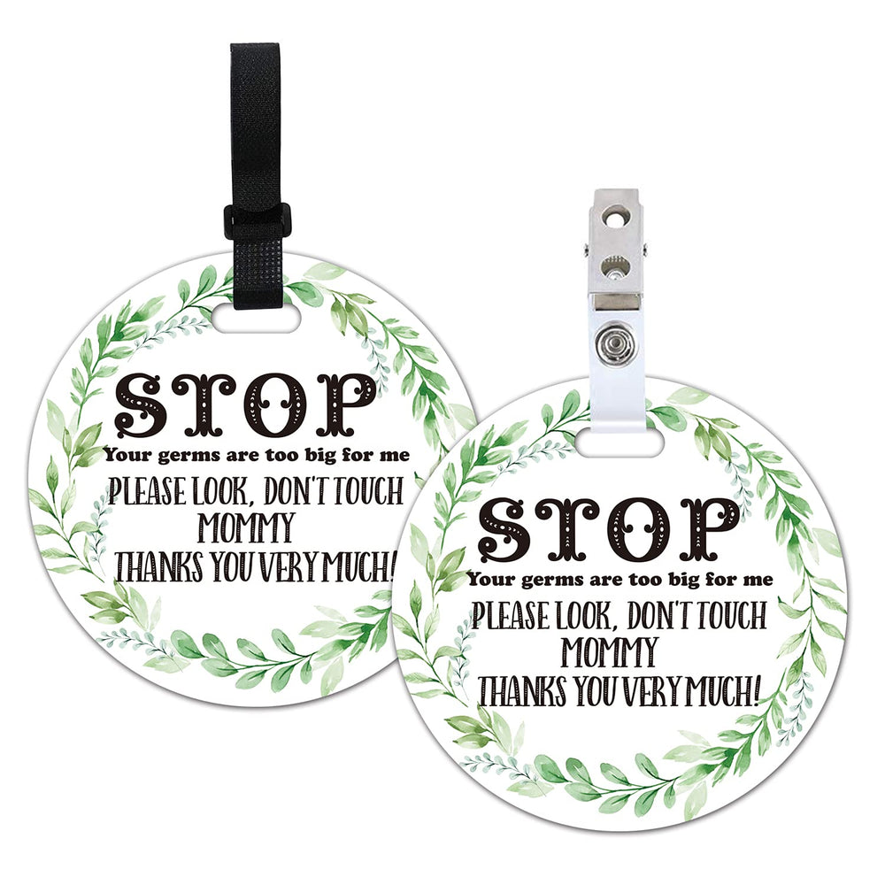 KORTTITALO do-not-touch greenery stroller sign shows gentle reminder on a 5-inch badge