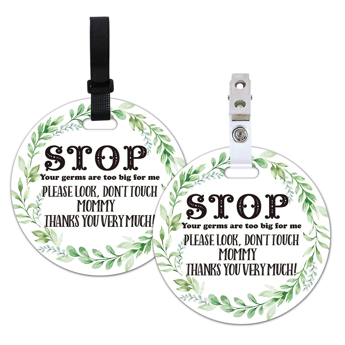 KORTTITALO do-not-touch greenery stroller sign shows gentle reminder on a 5-inch badge