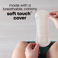 Kotex Lightdays liner long length exposed to illustrate extended coverage.