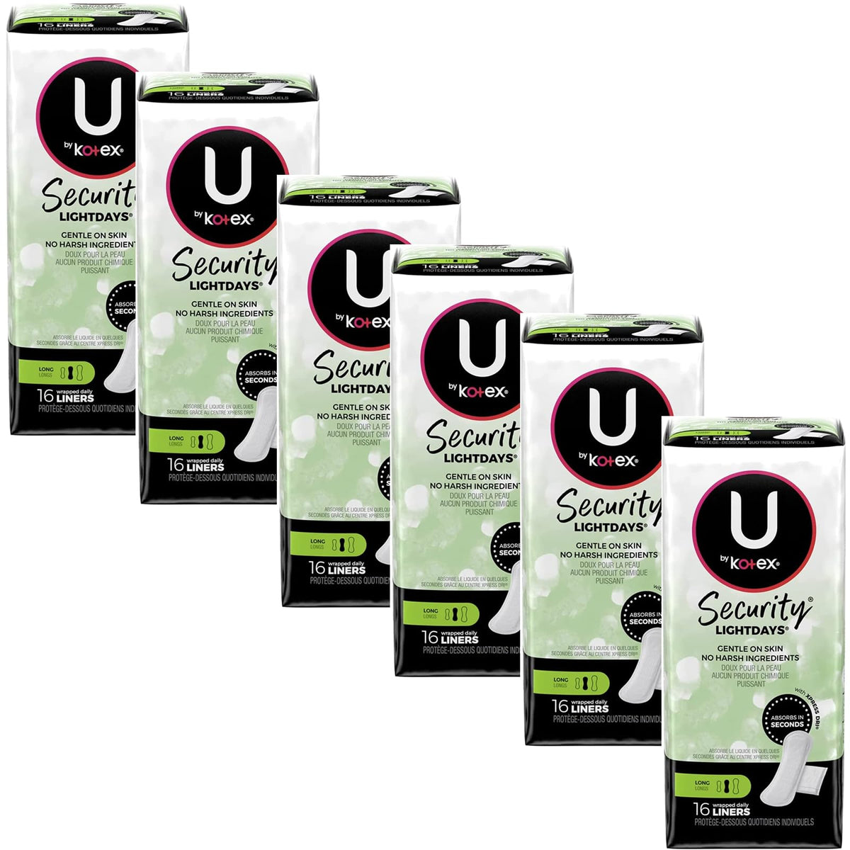 Kotex Natural Balance absorbent liners long box packaging for daily protection.