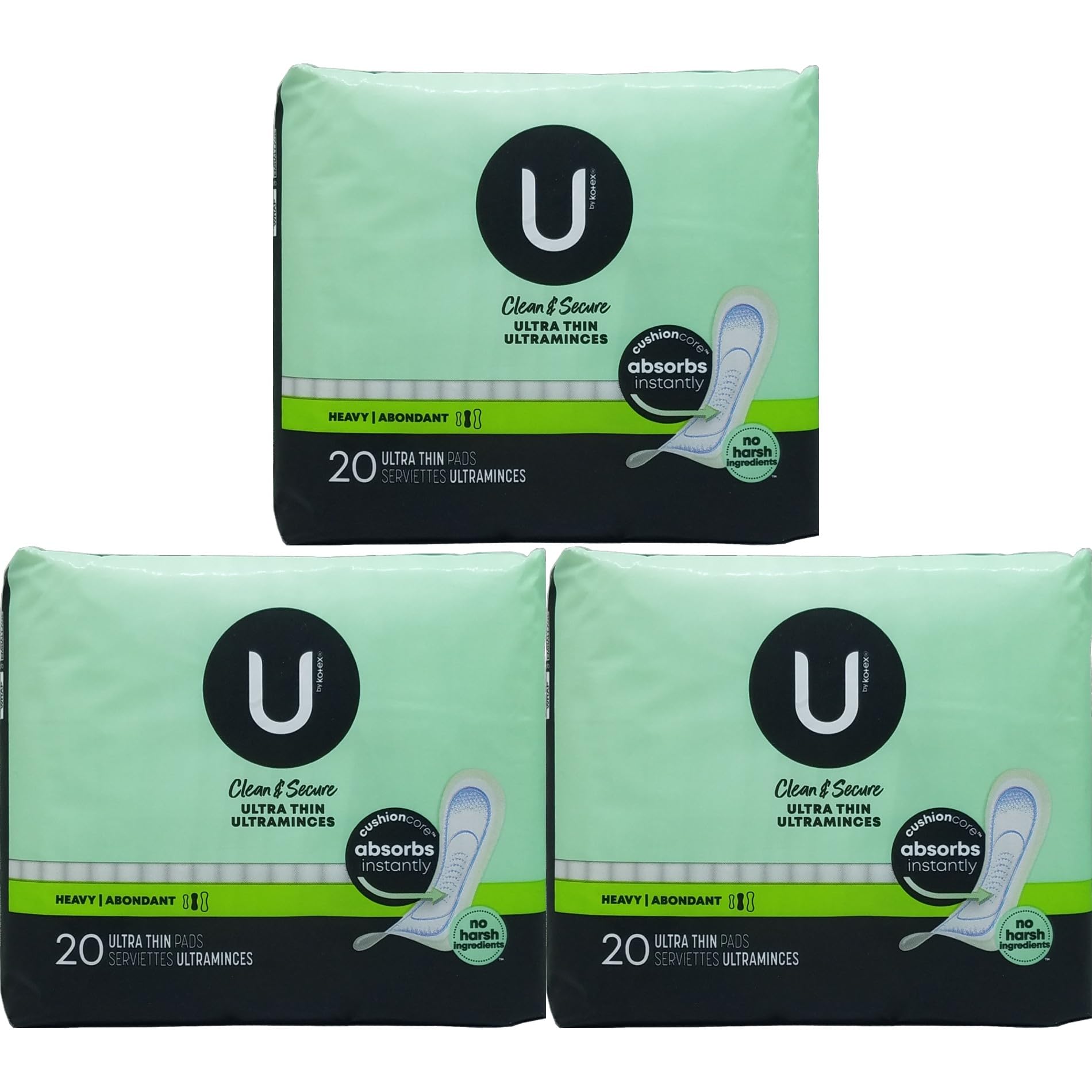 Kotex Security Ultra Thin pads long pack front view highlights extended length for coverage