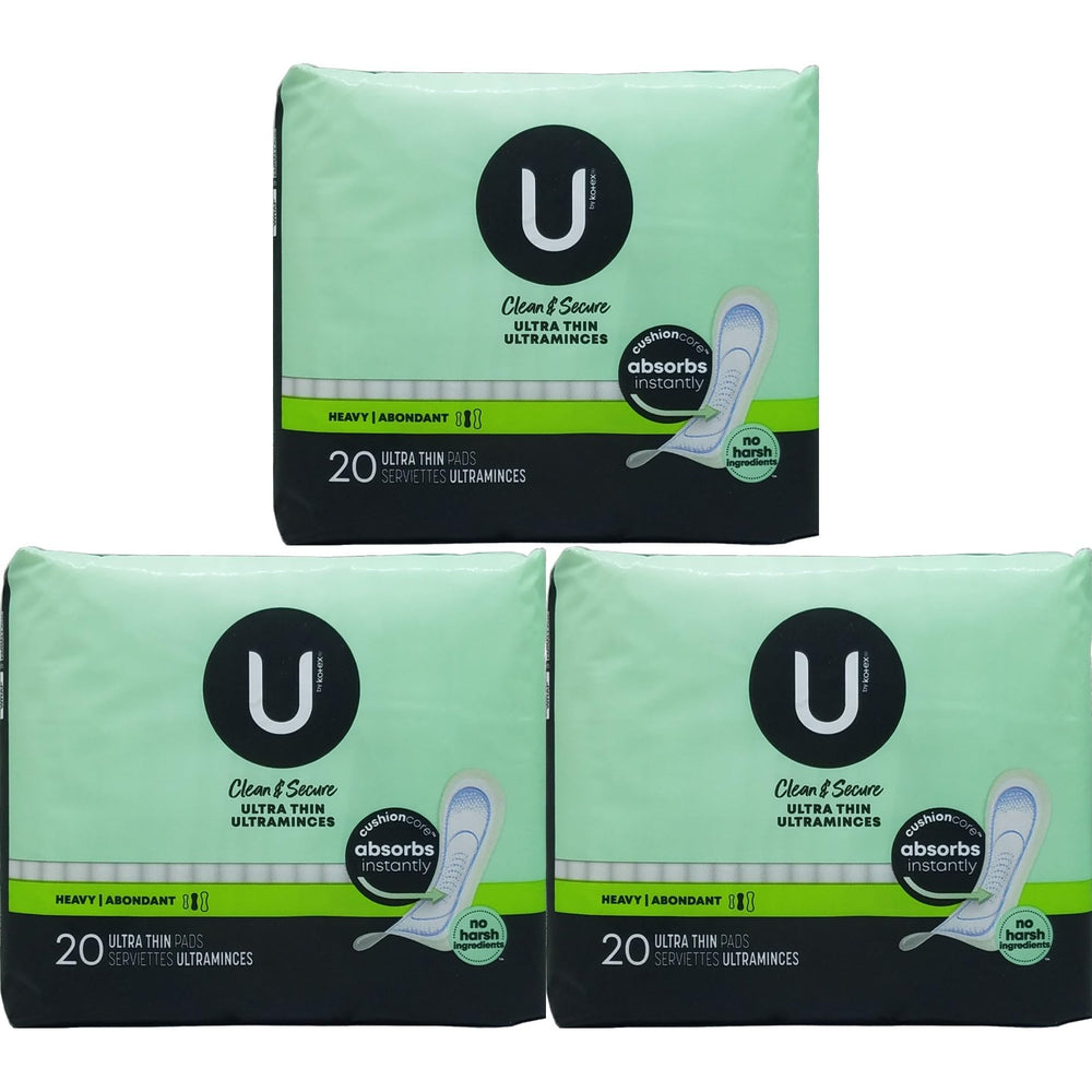 Kotex Security Ultra Thin pads long pack front view highlights extended length for coverage