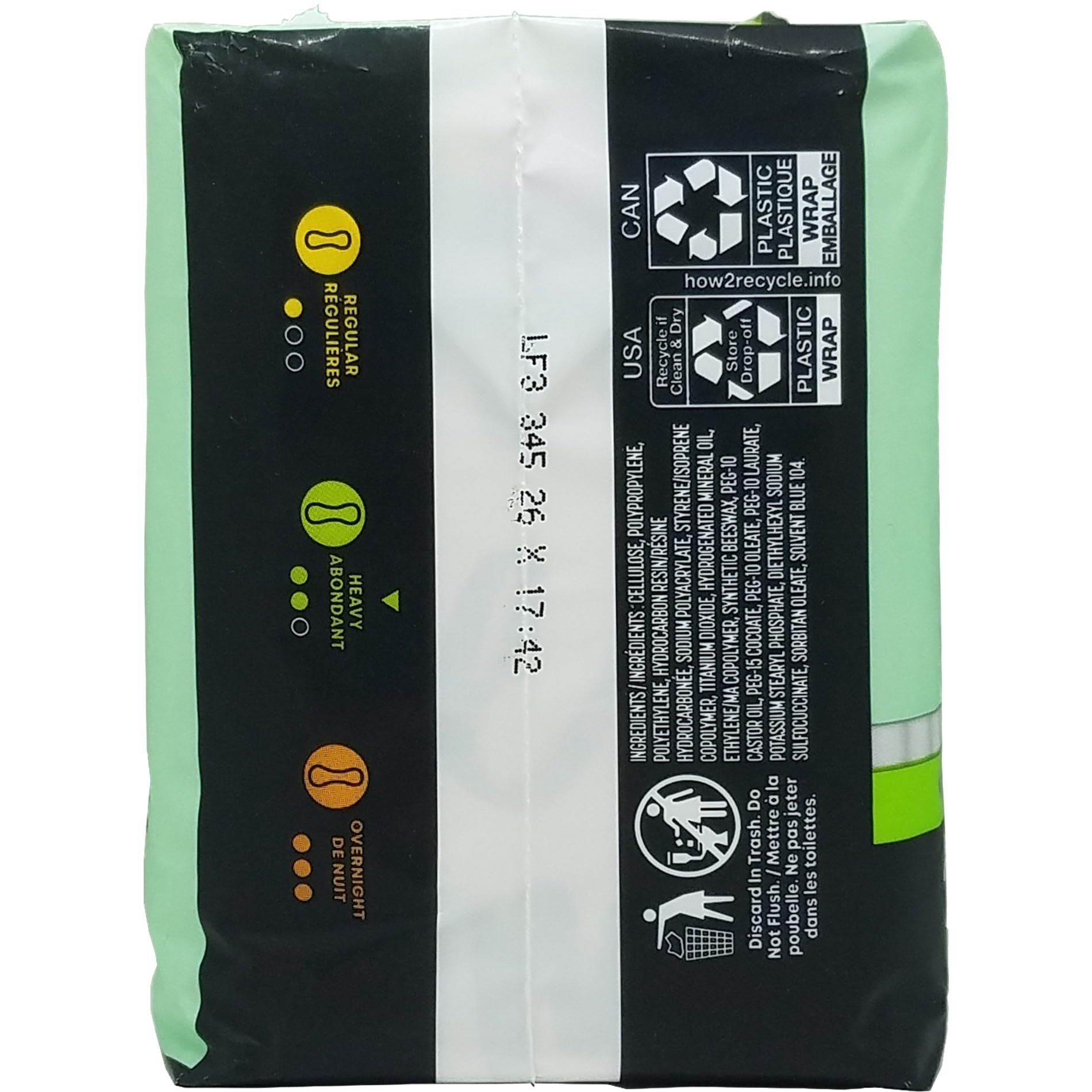 Kotex Security Ultra Thin pads long packaging detail shows dimensions and weight