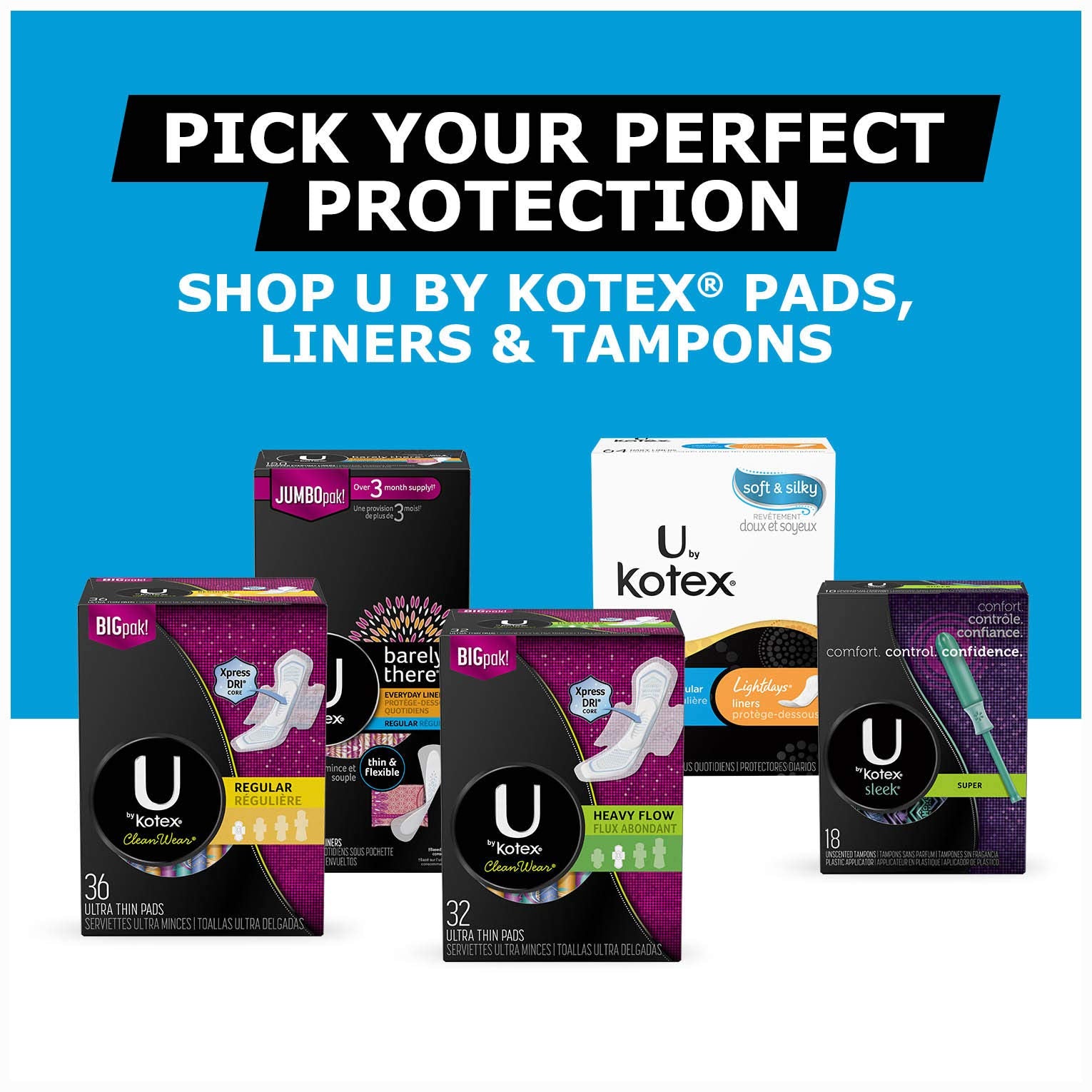 Kotex U by Kotex Barely There pantiliner packaging design for easy use.