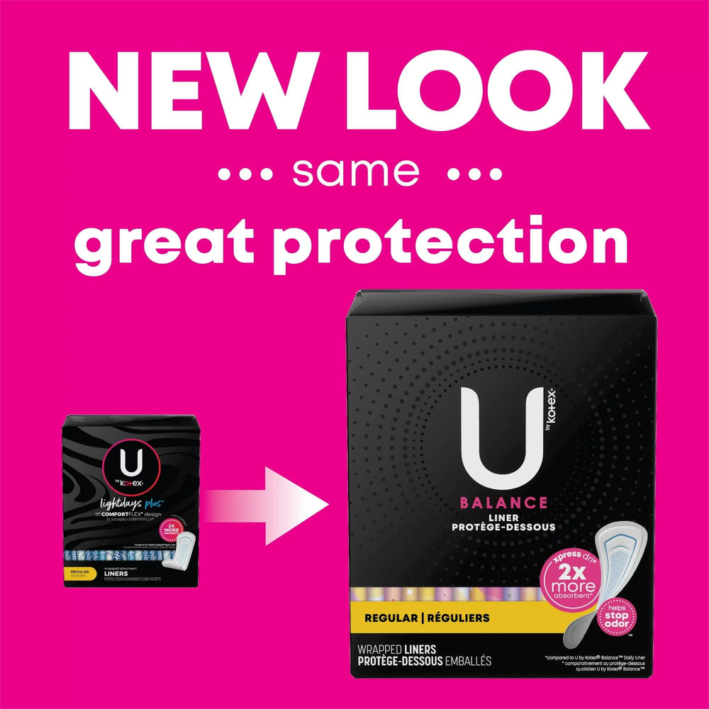 U by Kotex Curves unscented liners designed for sensitive skin comfort