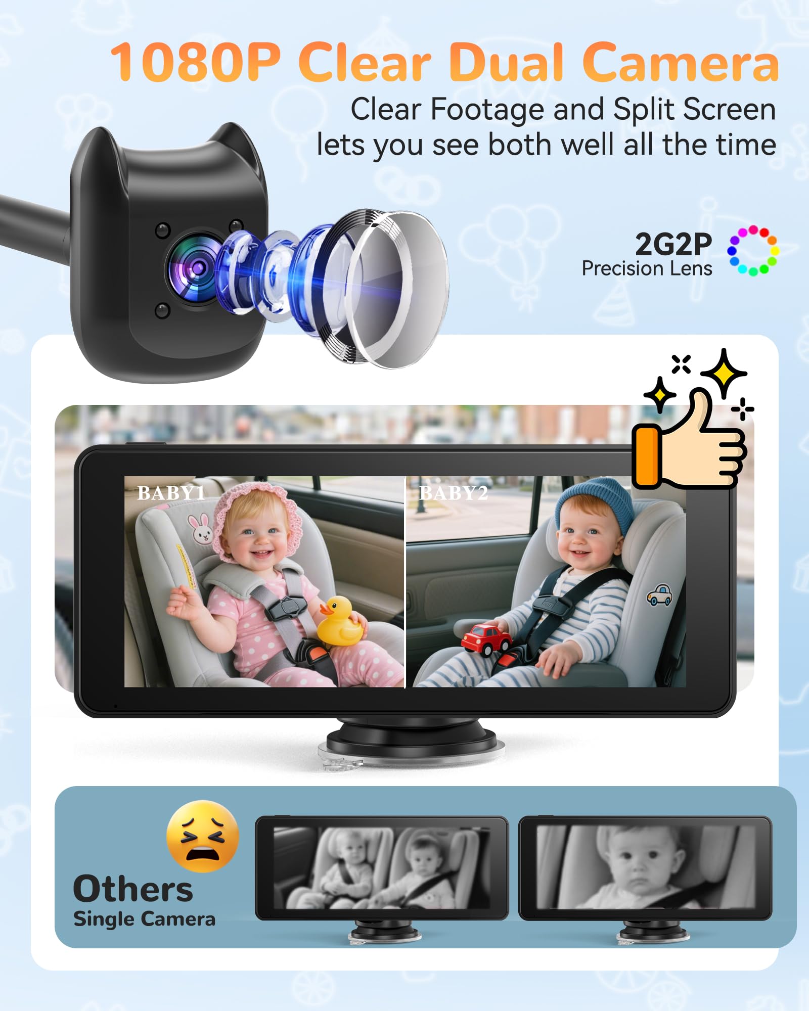 KOUENOM front and rear cameras capture a wide 140-degree view of the back seat.