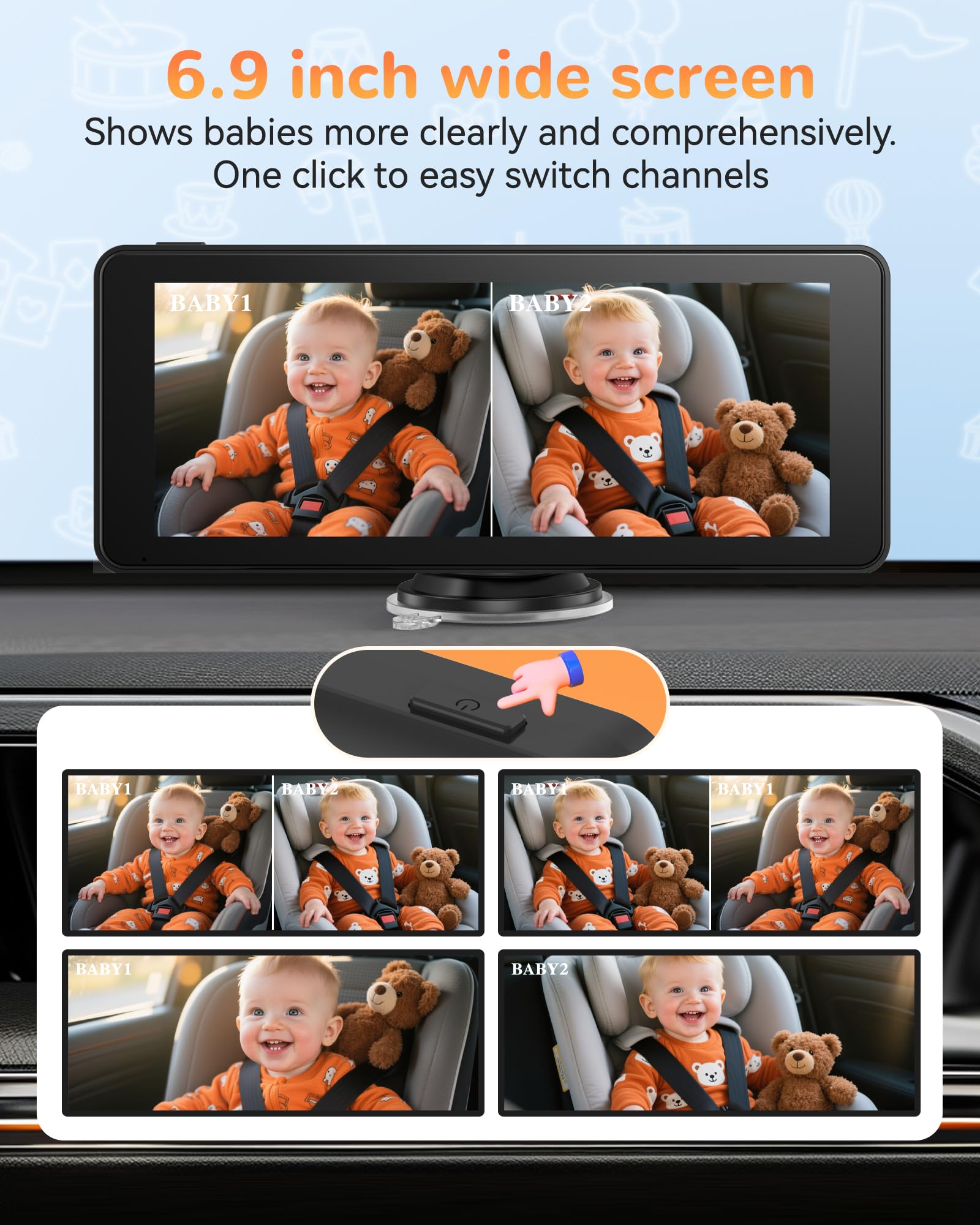 KOUENOM cute little ears design helps draw baby’s attention during drives.