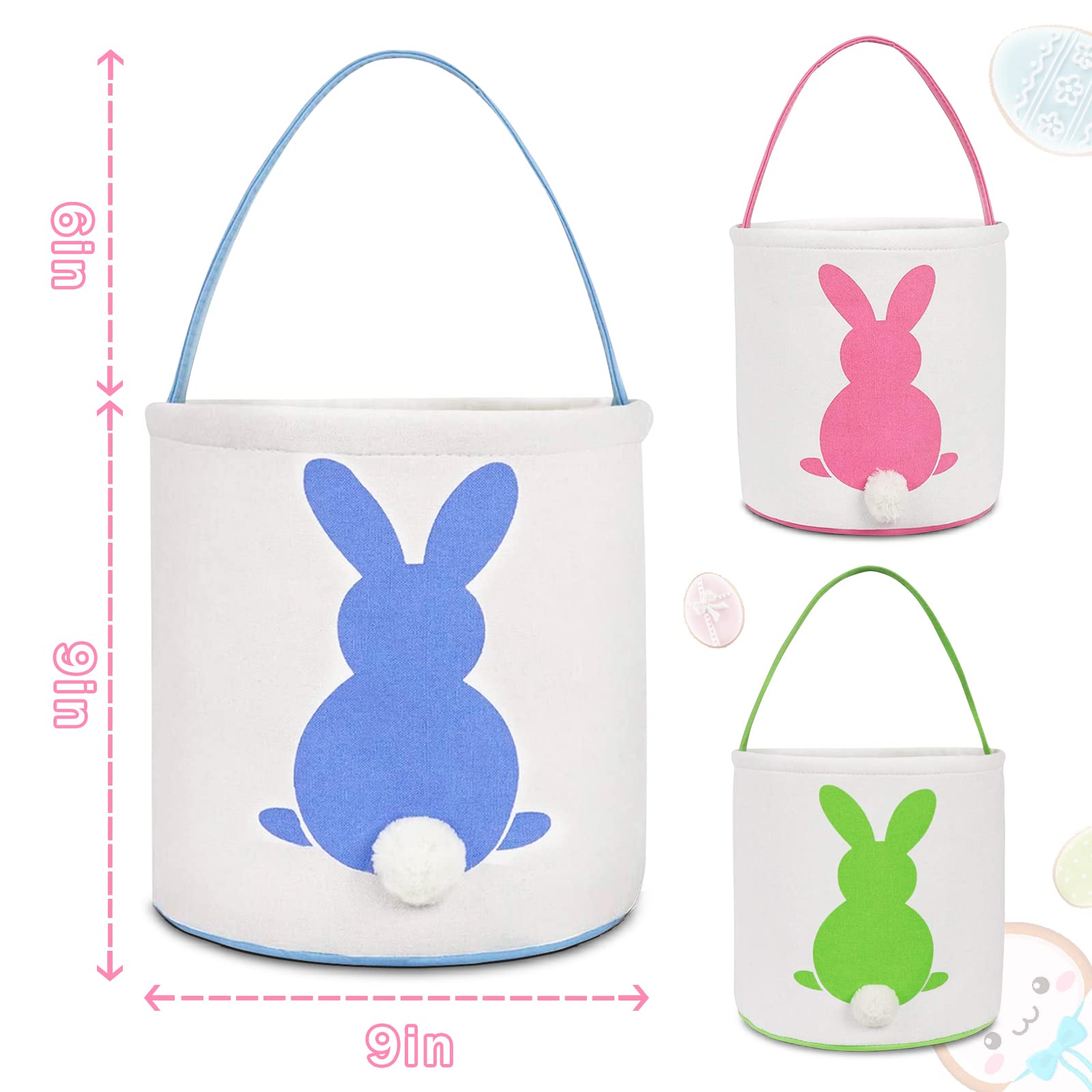 KOUQIYA Easter Basket with carry handle, easy to tote during hunts.