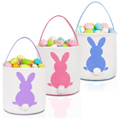 KOUQIYA Easter Bunny Basket pink-blue-purple for kids' egg hunt and toy storage.