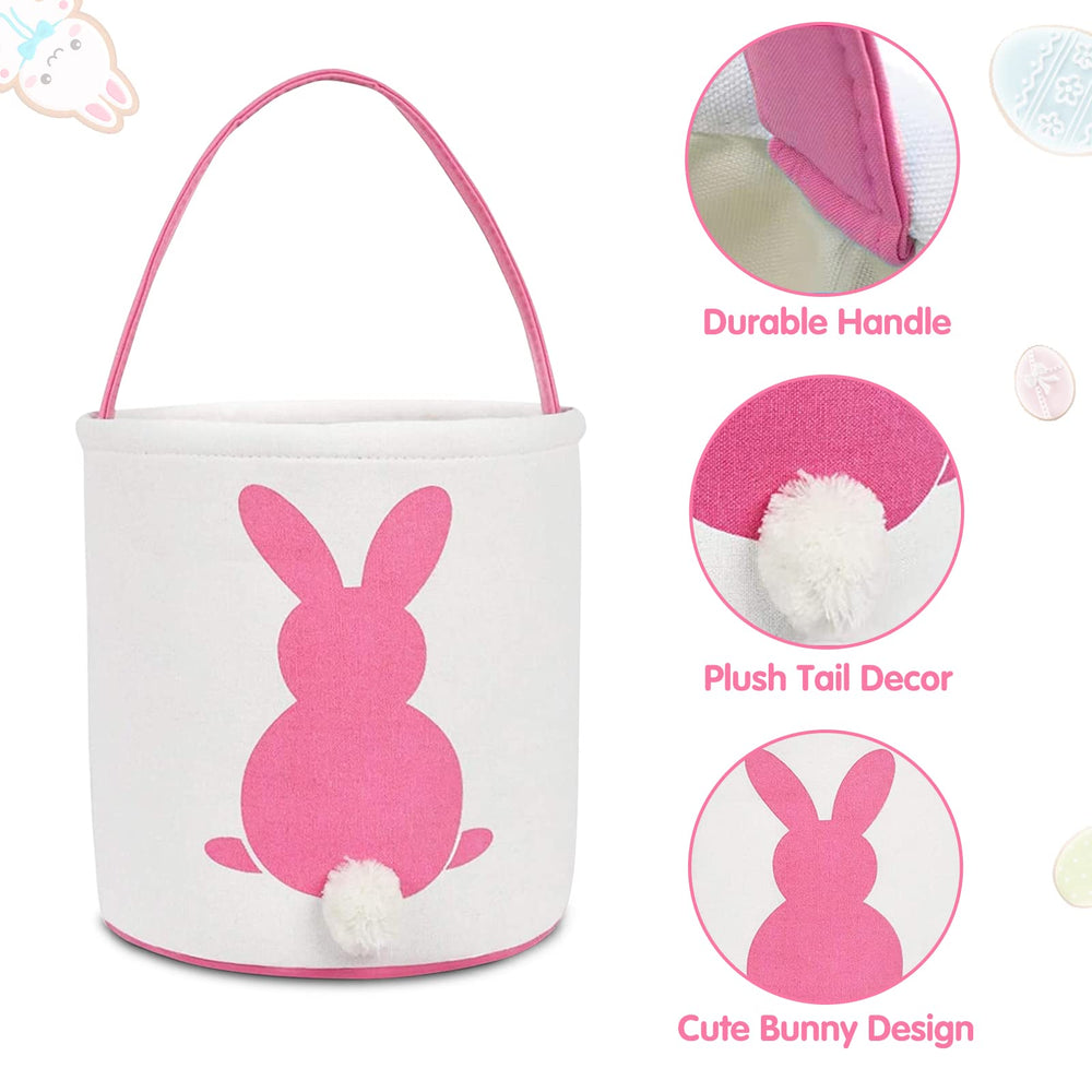 KOUQIYA canvas bunny basket close-up in pink-blue-purple for playful gifting.