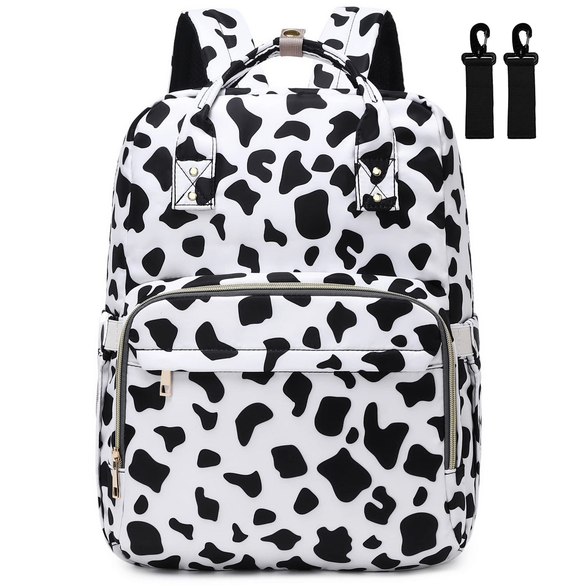 Kouxunt cow print diaper bag backpack with spacious main compartment.