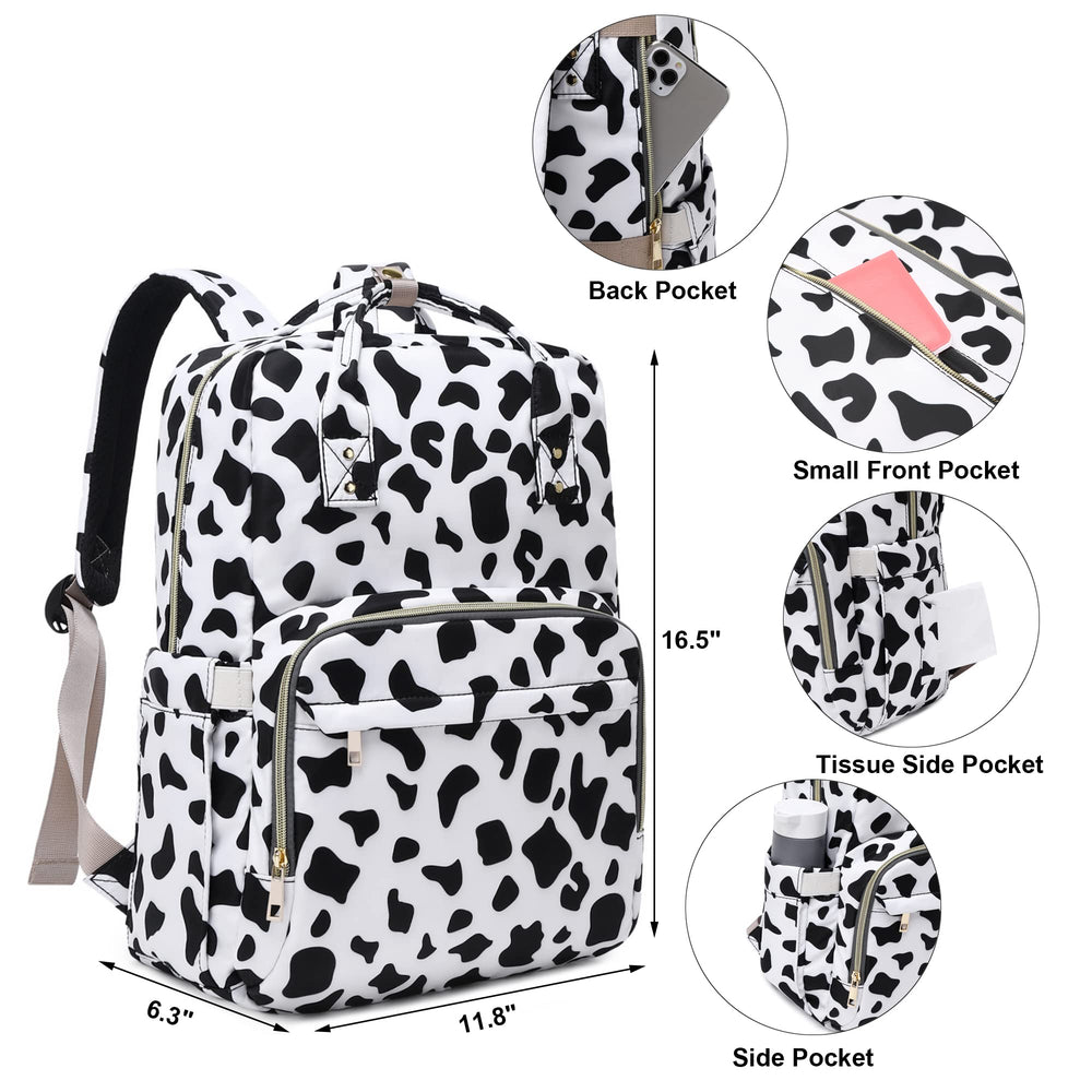 Kouxunt cow print diaper bag stroller straps for hands-free outings.