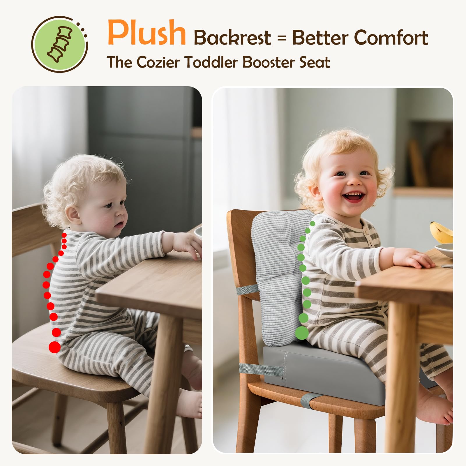 KOXUIUF separable backrest cushions keep little diners upright during breakfast and dinner.