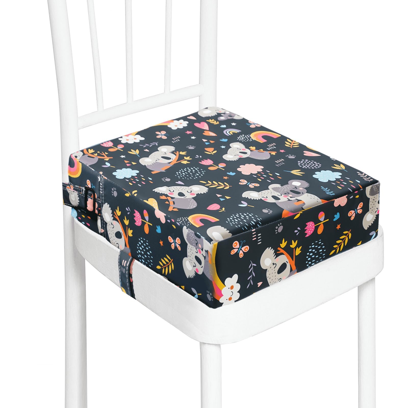 KOXUIUF toddler booster seat on chair provides stable seating for comfortable meals.