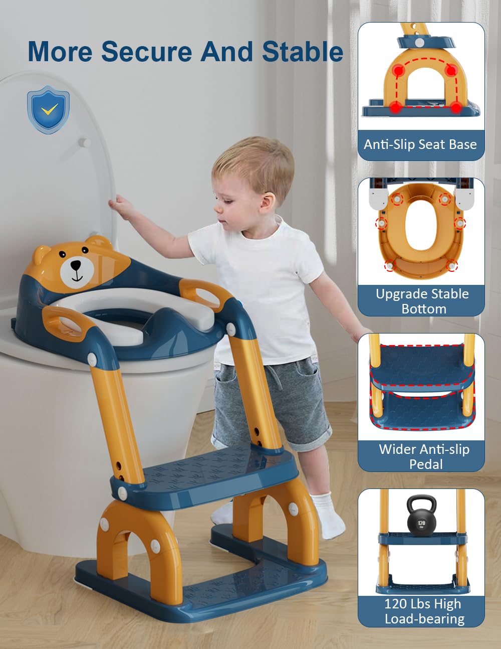 Koyosnier potty chair splash guard front helps prevent spills.